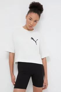 Koszulki sportowe damskie - Puma t-shirt bawełniany PUMA X SWAROVSKI damski kolor beżowy - grafika 1