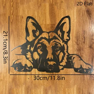 TEMU 2D Płaski, 1 szt. Metalowa Ozdoba Ścienna Owczarek Niemiecki, Laserowo Grawerowana Nowoczesna Rzemiosło Naturalny Dekor Domowy do Korytarza - Rękodzieło - miniaturka - grafika 1