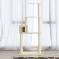 Drapaki dla kotów - vidaXL Drapak dla kota ze słupkami sizalowymi kremowy 147 cm 171476 - miniaturka - grafika 1