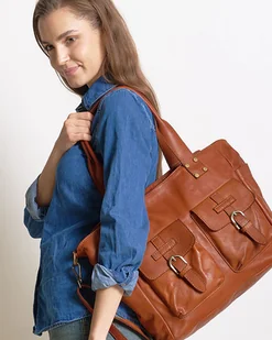 Torba skórzana shopper XL na ramię MARCO MAZZINI brąz camel - Torebki damskie - miniaturka - grafika 1