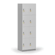 Szafki biurowe - Drewniana szafka skrytkowa, 8 schowków, zamek obrotowy, szary/biały - miniaturka - grafika 1