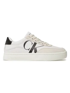 CALVIN KLEIN JEANS Skórzane snekaersy w kolorze kremowo-czarnym - Trampki damskie - miniaturka - grafika 1