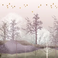 Fototapety - Fototapeta zalesiony krajobraz fioletowym,beżowymIbiałym - 375 x 270 cm - SANDERS & SANDERS - miniaturka - grafika 1