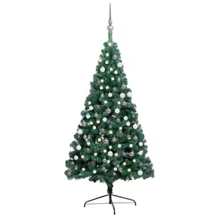 vidaXL sztuczne choinka, LED i zestaw bombek, połówka, zielona, 120 cm - Choinki - miniaturka - grafika 1