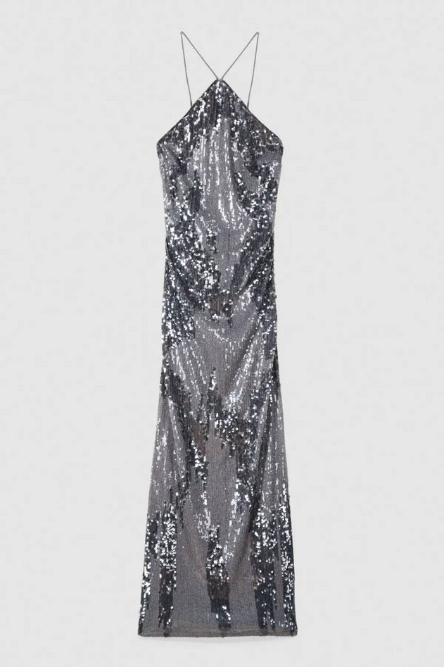sukienka all over paillettes damskie szary