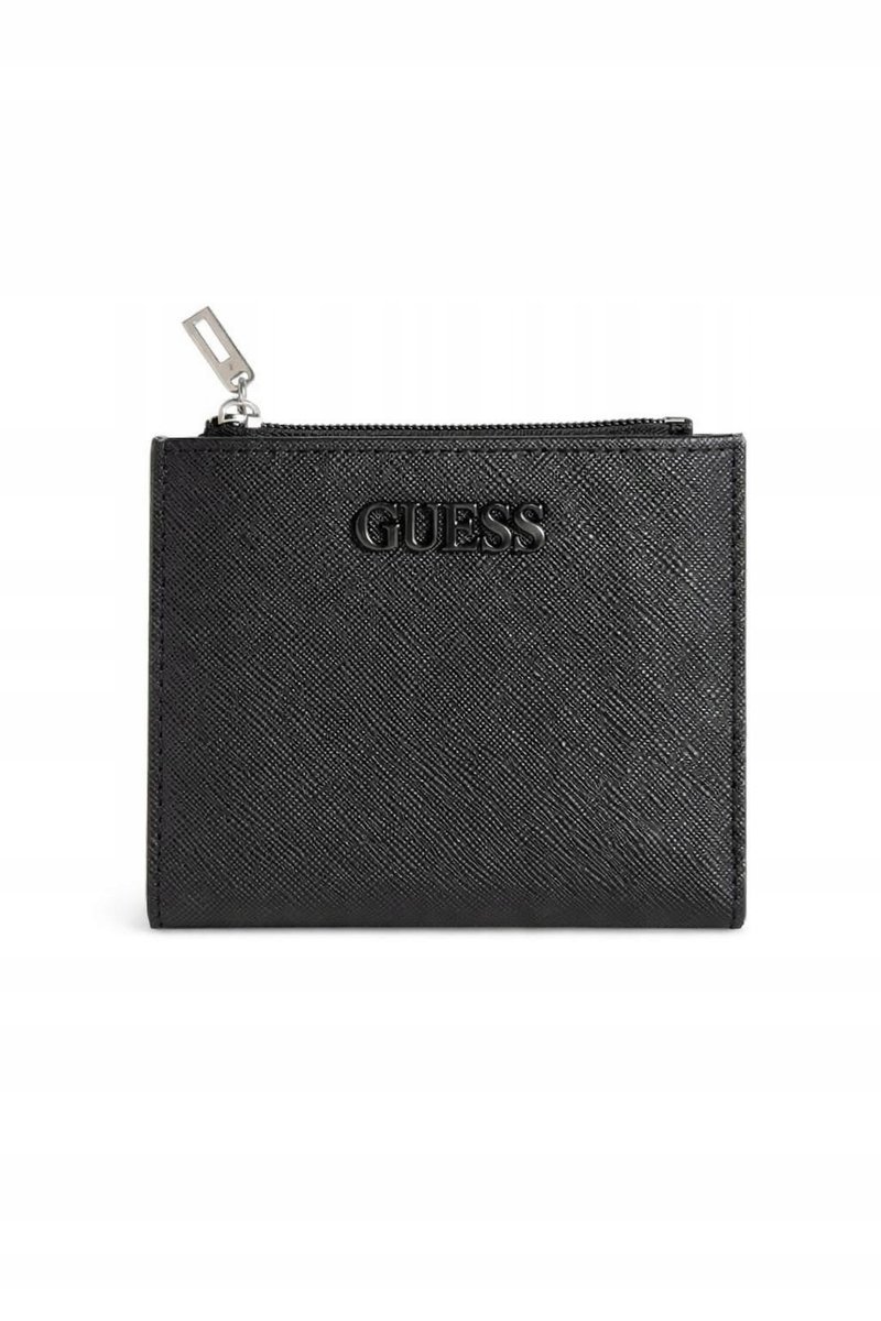 GUESS CZARNY PORTFEL Z LAKIEROWANYM LOGO Z ZAMKIEM 12,5X9,5X1,5 1GŁA