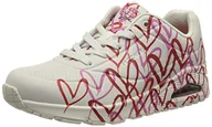 Trampki damskie - Skechers Damskie tenisówki Uno Spread The Love, Białe W czerwone i różowe serce nadruk Durabuck M, 38.5 EU - miniaturka - grafika 1