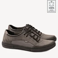 Półbuty męskie - Męskie półbuty ze skóry naturalnej Ethan szare - BRILU - miniaturka - grafika 1