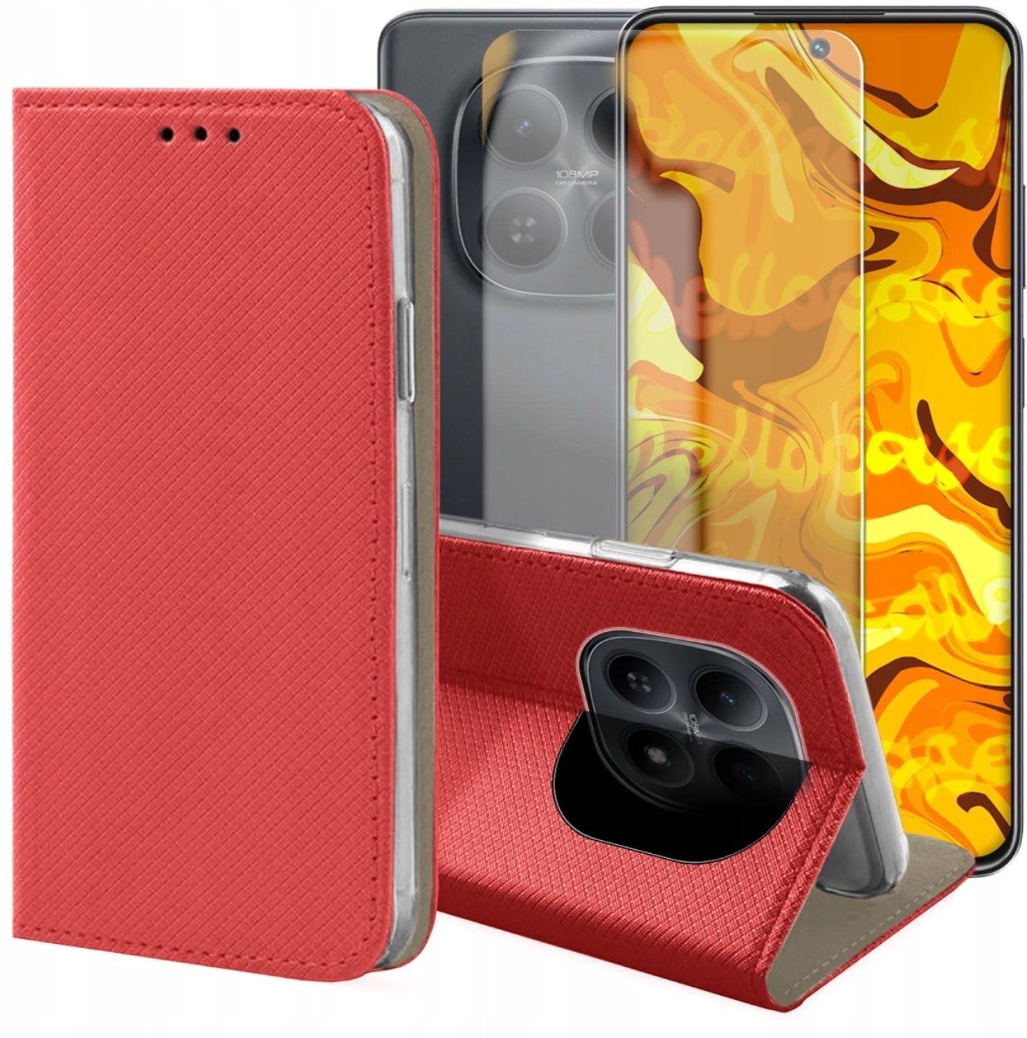 Hello Case Etui z Klapką Do Xiaomi Redmi Note 15 5G Czerwone, Zamykane, Case Szkło
