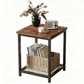 Ławy i stoliki kawowe - Stolik kawowy kwadratowy pomocniczy boczny z półką retro loft 55 cm - miniaturka - grafika 1
