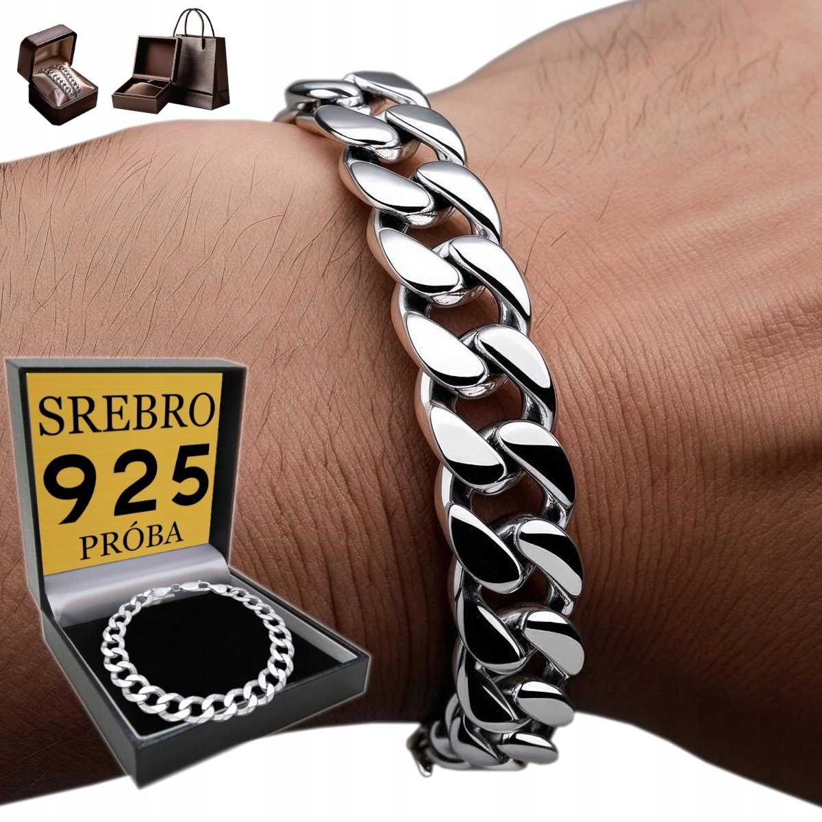 PEŁNA Bransoletka Srebrna Męska SREBRO 925 Pancerka Gruba 11mm Bransoleta