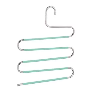 Relaxdays Wieszak na spodnie, zestaw 4 szt., kształt S, 5 drążków, antypoślizgowe, oszczędzające miejsce wielofunkcyjne pałąki, metal, srebrny/miętowy - Skarpetki dla dzieci - miniaturka - grafika 1