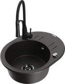 Zlewozmywaki z baterią - Mexen Kevin zlewozmywak granitowy 1-komorowy z ociekaczem i baterią kuchenną Aster, czarny/złoty metalik - 6517-75-73450-70-B - miniaturka - grafika 1