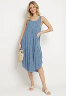 Sukienki - Niebieska Rozkloszowana Sukienka z Bawełny w Abstrakcyjny Wzór Ronive - miniaturka - grafika 1