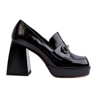 S.Barski Półbuty Lakierowane Damskie Na Słupku Czarne D&A MR38-906 - Półbuty damskie - miniaturka - grafika 1