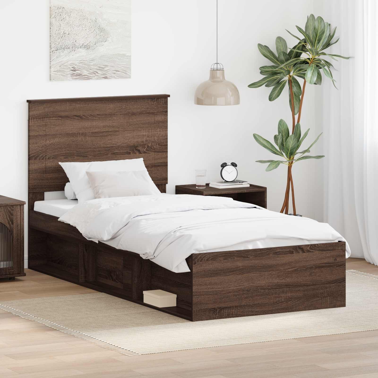 vidaXL Ramka łóżka Brązowy dąb 90 x 190 cm Lekkie drewno sosnowe
