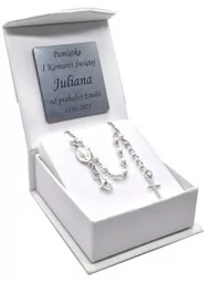 Różaniec srebrny AG - bransoletka BIAŁA PERŁA dziesiątka różańca z grawerem w etui - Różańce - miniaturka - grafika 1