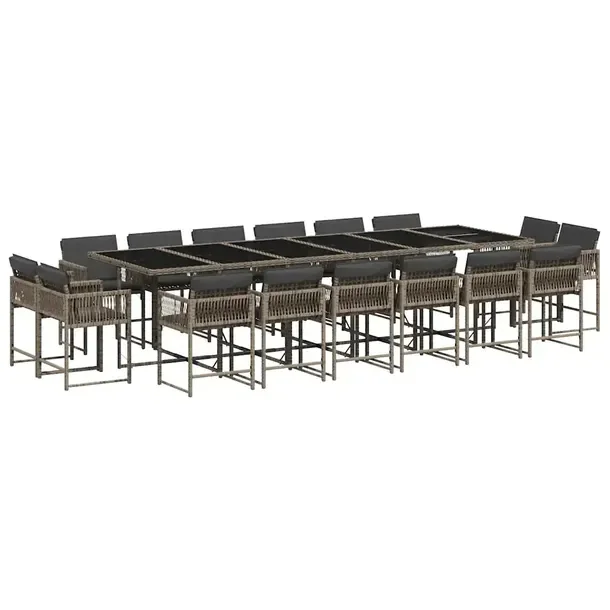 Zestaw mebli ogrodowych 330x106x73 cm, kolor szary, rattan PE, 16 krzeseł