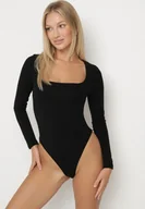 Body - Czarne Body z Bawełną Wiskozą i Kwadratowym Dekoltem Merrise - miniaturka - grafika 1