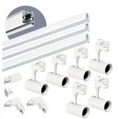 Lampy sufitowe - Zestaw szynowy 3 fazowy szyna 1m+1m+1m, 6x Lampa, łącznik L Biały komplet - miniaturka - grafika 1