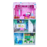 Domki dla lalek - EcoToys Wysoki drewniany domek dla lalek, drewniane meble w zestawie - miniaturka - grafika 1