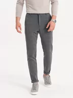 Spodnie męskie - Spodnie męskie z gumką w pasie w delikatną kratę - szare V2 OM-PACP-0120 - miniaturka - grafika 1