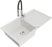 Zlewozmywaki z baterią - Mexen Leo zlewozmywak granitowy 1-komorowy z ociekaczem i baterią kuchenną Aster, biały - 6501-20-73450-07 - miniaturka - grafika 1