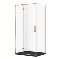 Kabiny prysznicowe - Kabina prysznicowa Cersanit Jota 100x80x195 prostokątna złoty transparentne z brodzikiem tako slim czarny mat S601-389 - miniaturka - grafika 1