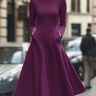 TEMU Elegancka sukienka damska z wysokim kołnierzem i długimi rę - Sukienki - miniaturka - grafika 1