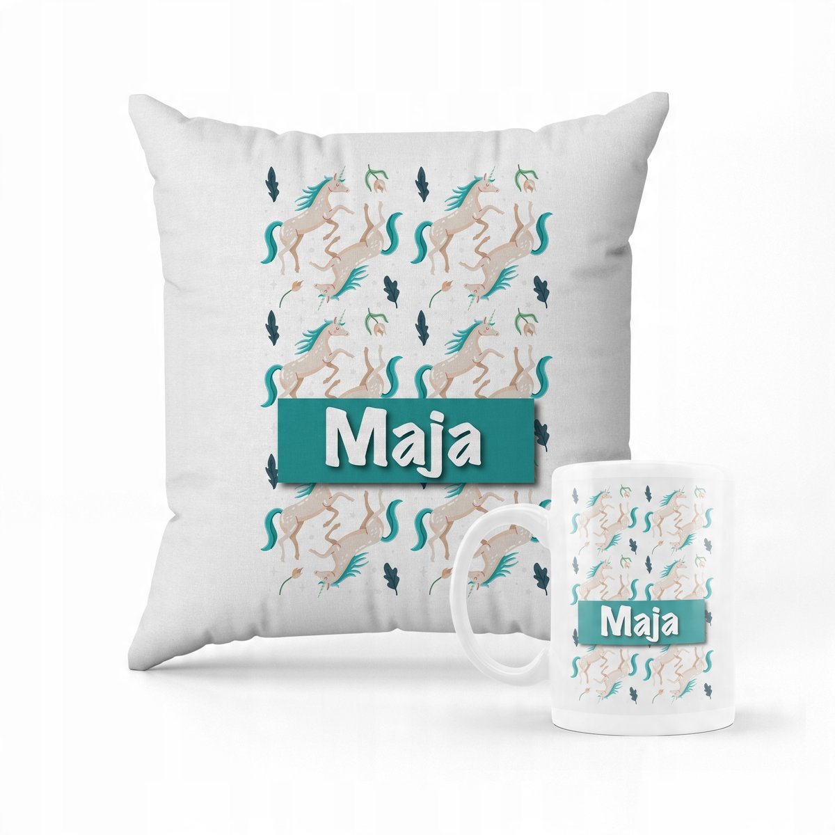 Zestaw Poduszka + Kubek Do Przedszkola Jednorożce