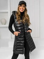 Kamizelki damskie - Czarna długa pikowana kamizelka damska Denley 16M9113 - miniaturka - grafika 1