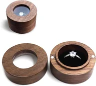 Biżuteria - akcesoria - Pudełko na pierścionki z drewna orzechowego, miękkie, aksamitne wnętrze, drewniane pudełko na kolczyki i biżuterię na ceremonię zaręczynową lub ślub.. - miniaturka - grafika 1