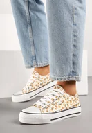 Trampki damskie - Żółte Trampki z Cholewką Zdobioną Kwiatowym Wzorem Folaianna - miniaturka - grafika 1