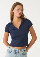 Koszulki i topy damskie - Stradivarius Koszulka polo basic Morski XS - miniaturka - grafika 1