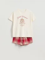 Moda i Uroda OUTLET - Reserved - Dwuczęściowa piżama z nadrukiem - czerwony - miniaturka - grafika 1