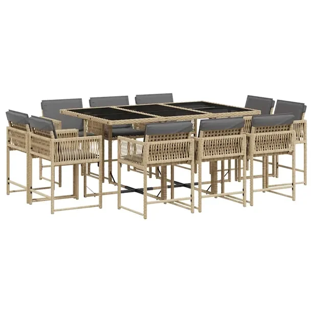 Zestaw mebli ogrodowych rattan PE, mieszany beż, stół 165x106x73 cm, krz