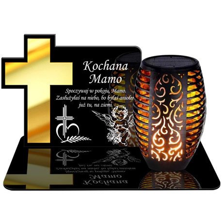 ZNICZ SOLARNY LED WIECZNY PODSTAWKA NA CMENTARZ GRÓB Krzyż EFEKT PŁOMIENIA DLA MAMY