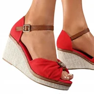 Sandały damskie - Sandały Damskie Na Koturnie Wygodne Czerwone 40 - miniaturka - grafika 1