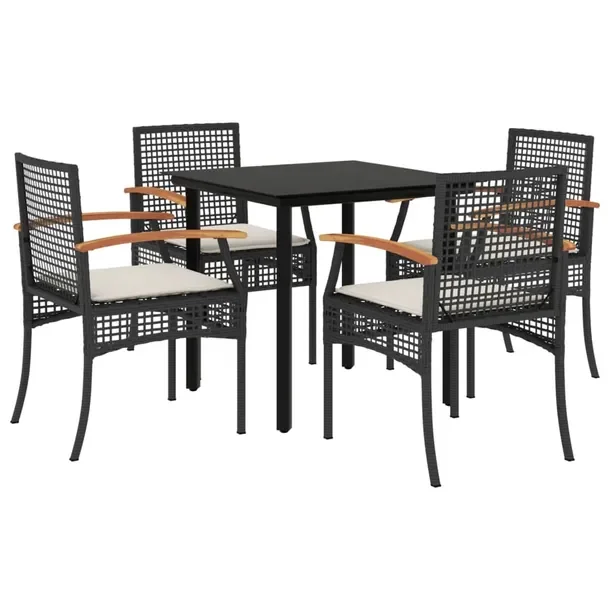 Zestaw mebli ogrodowych czarny rattan PE, stół 80x80x74 cm, 4 krzesła 54