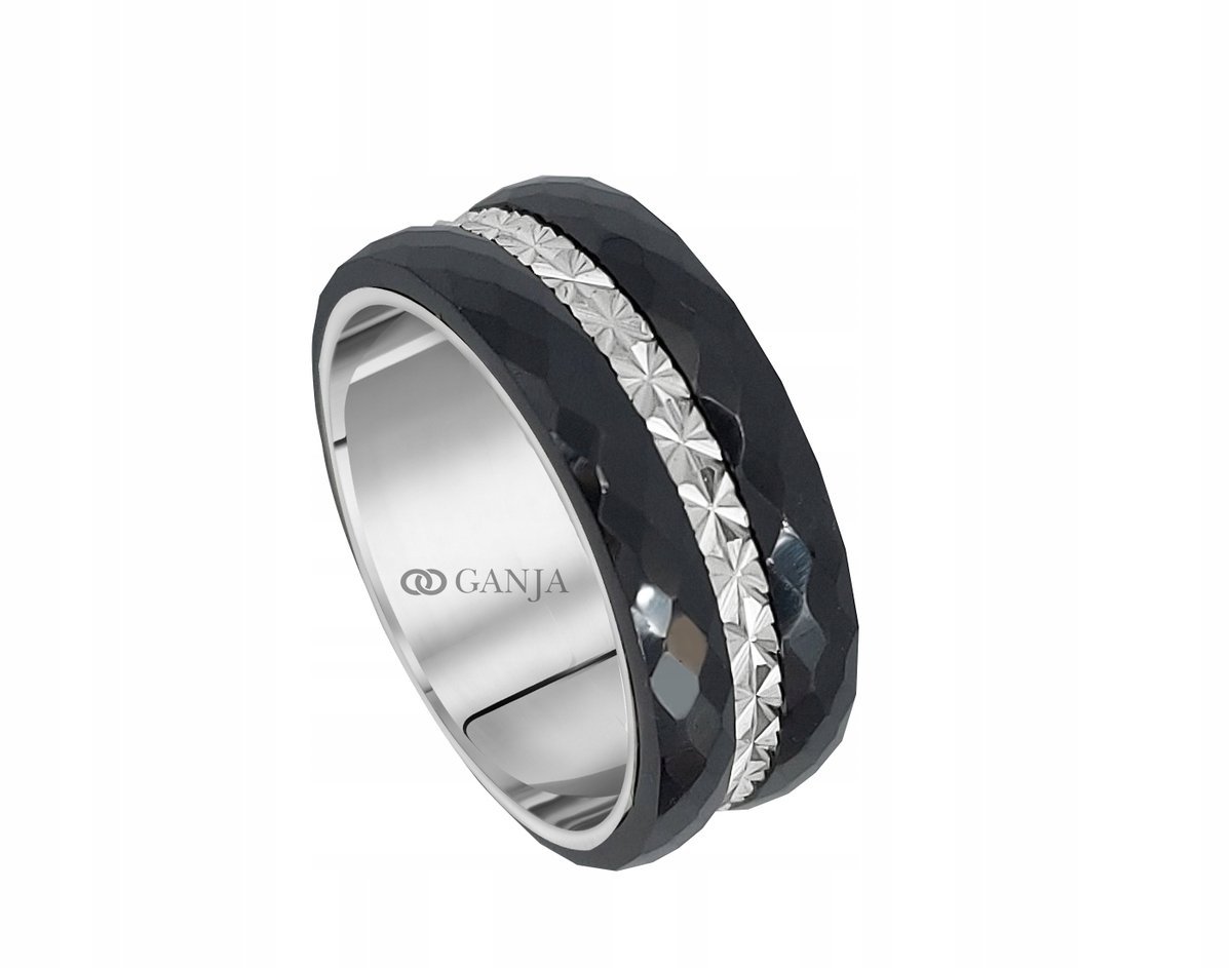 Srebrny pierścionek z ceramiką +GRAWER 8mm C-06