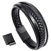 Bransolety męskie - Bransoletka męska  STAL SZLACHETNA 316L SKÓRA - miniaturka - grafika 1