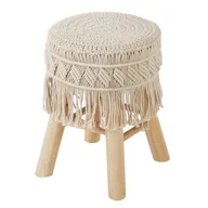 Taborety i hokery - Stołek boho z siedziskiem pokrytym makramą, wys.42 cm, beżowy - miniaturka - grafika 1