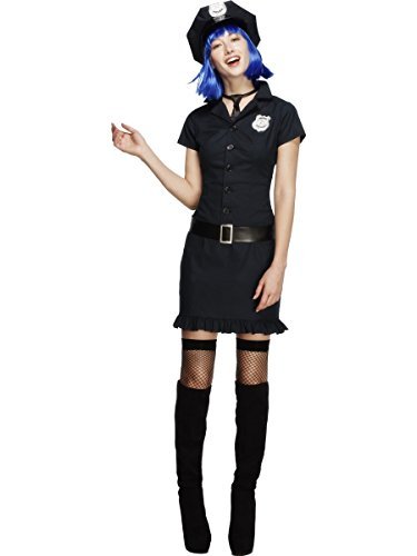 Fever Kostium niegrzecznego policjanta dla dorosłych, sukienka, krawat, kapelusz i pasek, policjanci, 32036, czarny, rozmiar S