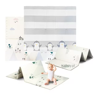 Dwustronna składana kolorowa edukacyjna piankowa mata dziecięca XXL 180x200 cm - pingwinek - Maty piankowe - miniaturka - grafika 1