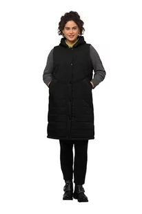 Ulla Popken Damska kamizelka Hyprar z długim kapturem i pikowaniem o strukturze plastra miodu, czarny, 46-48 duże rozmiary - Kamizelki damskie - miniaturka - grafika 1