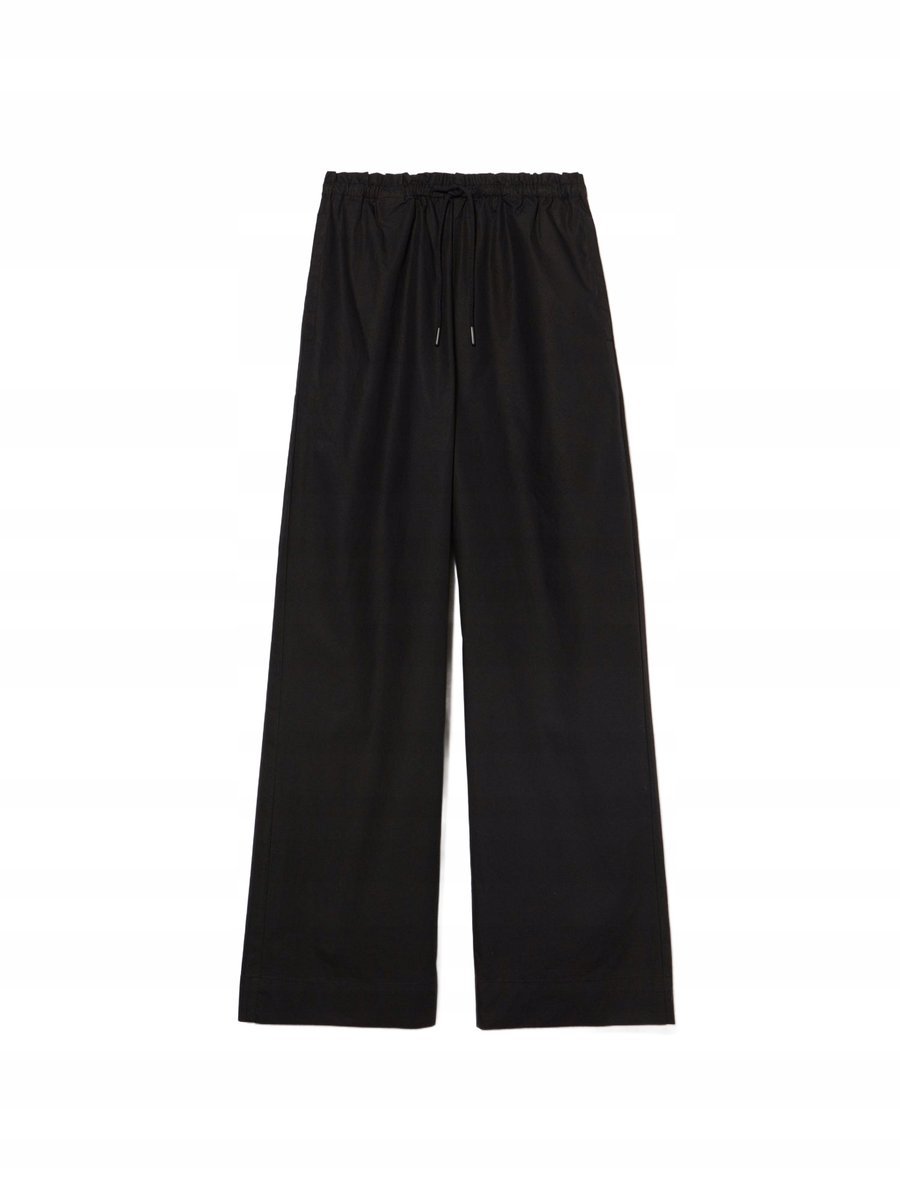 SISLEY CZARNE SPODNIE CASUAL SZEROKIE ZE SZNUROWANIEM 38 6BA