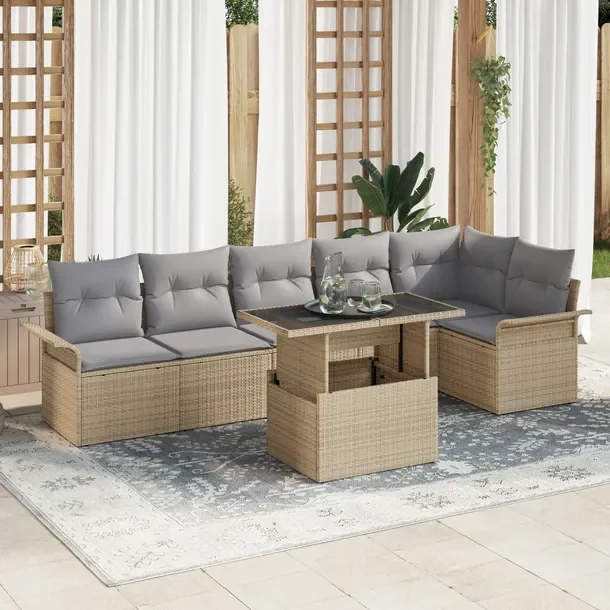 Zestaw 7-częściowej modularnej sofy ogrodowej, beżowo-szara, rattan, 6 o
