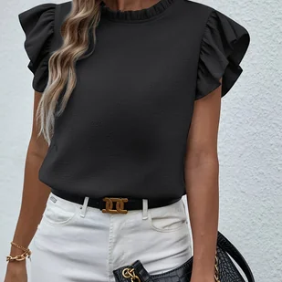 TEMU Elegancka bluzka z falbankami, idealna na wiosnę i , odzież damska na wesele, wakacje i - Koszule damskie - miniaturka - grafika 1