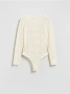 Body - Reserved - Koronkowe body z długimi rękawami - złamana biel - miniaturka - grafika 1