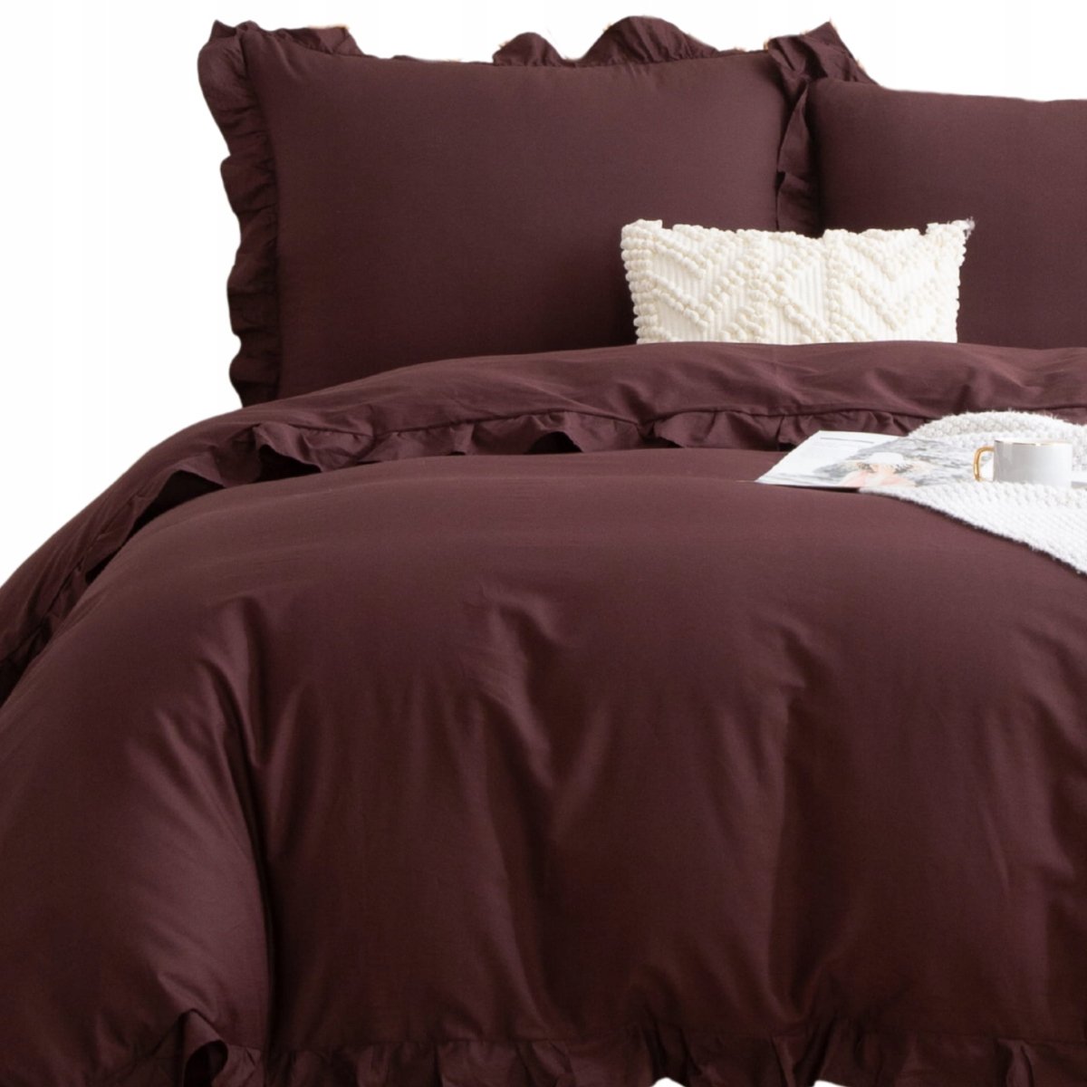 Pościel Komplet 140x200 Satyna 100% Bawełna Ruffy Premium Brąz